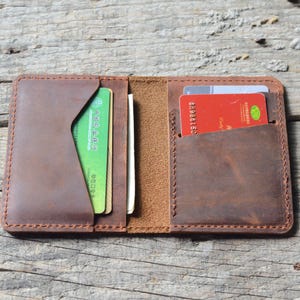 personalized Minimalist Bifold Wallet, Men's Minimalist Card Holder Distressed Leather Wallet - |  Flower brown Bifold Leather Wallet