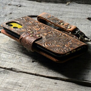 Handmade Genuine iPhone 12 Pro Max / 12 / 12 pro / XS Max / XR leather Case 12 mini Wallet vintage leather case black image 5