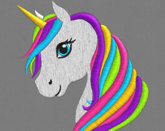 embroidery designs 3 sizes unicorn horse Rainbow Pony pes hus jef
