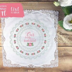 Junior Bridesmaid wedding handkerchief, wedding handkerchief, bridesmaid handkerchief, vintage roses handkerchief, junior bridesmaid gift