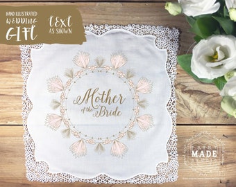 Mother of the bride wedding handkerchief, antique gold & blush handkerchief, Wedding handkerchief, Wedding family thank you, mom hankie gift