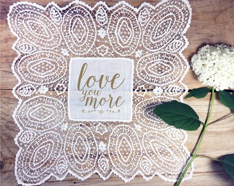 Vintage premium antique lace wedding handkerchief, "Love you more" handkerchief, love handkerchief, couple handkerchief ~ text as shown