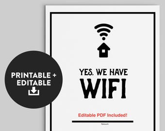 Wifi Password Printable, Guest Room Sign, Customized, Editable, Wifi Passwords, Wifi Password, Wifi Printable Sign, Wifi Password Print