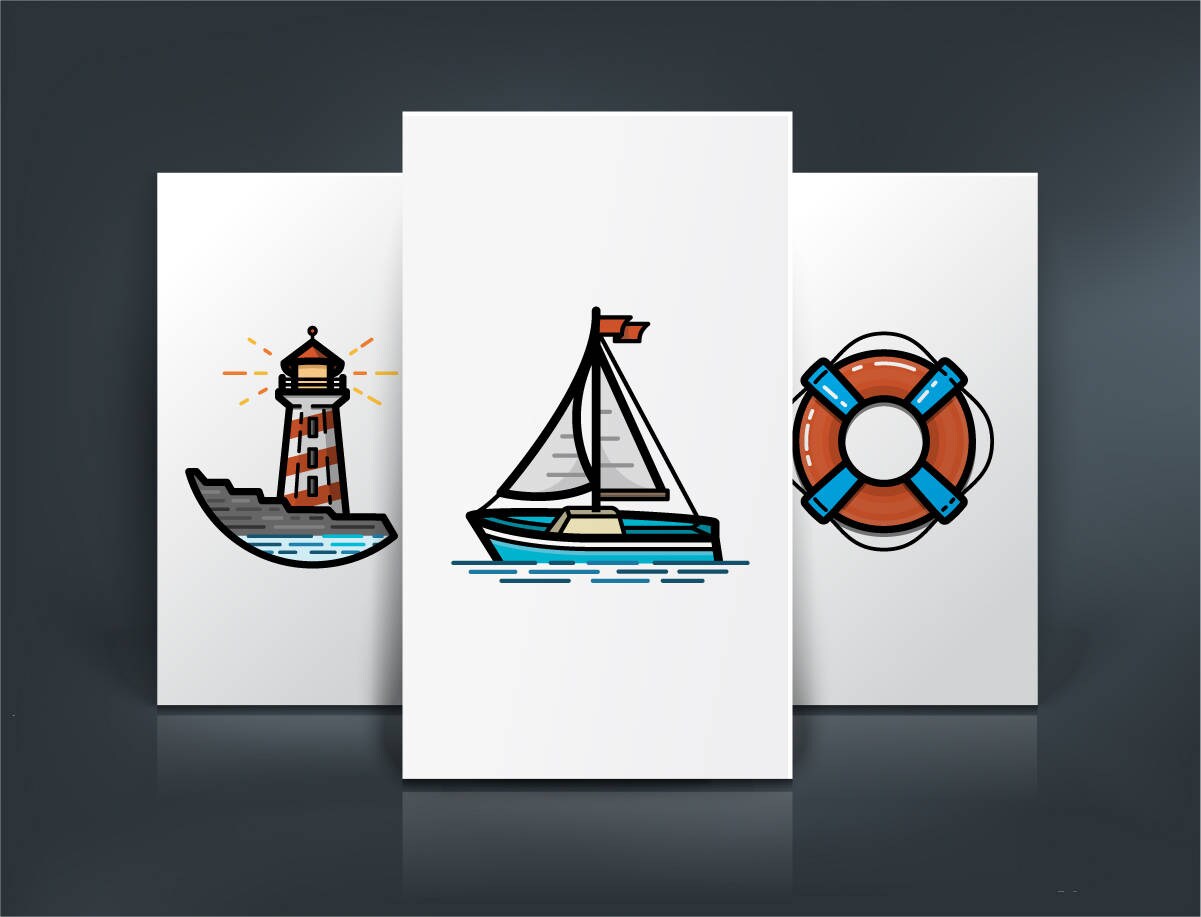 Mini Nautical Prints Ocean Print Set Ocean Themed Mini Print Lighthouse ...