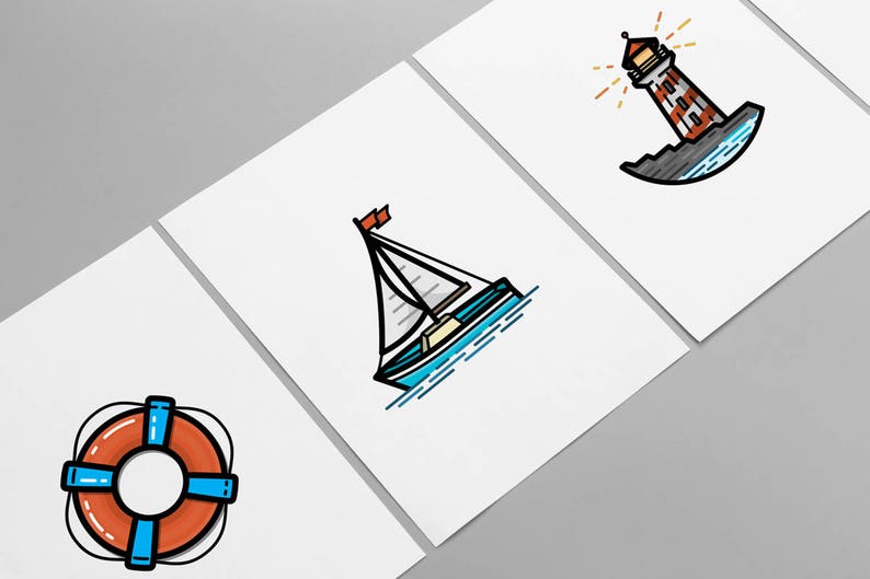 Mini Nautical Prints Ocean Print Set Ocean Themed Mini Print Lighthouse ...