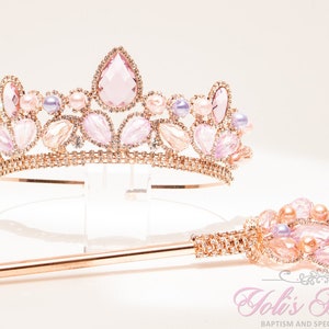 FAST SHIPPING!!! Rose Gold Girl Sparkling Pearl Tiara with Scepter, Gorgeous crystal crown, Stunning Sparkle Girl Tiara, Communion Princess
