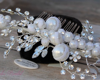 Swarovski Hair Comb, Pearl and French lace Hair comb, Crystal Bridal Hair comb, Swarovski Wedding Hair Comb