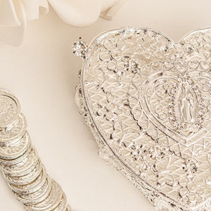 ¡¡ENVÍO RÁPIDO!! Conjunto de Monedas de Unidad de Nuestra Señora de Guadalupe, Hermosas Arras de Plata, Caja de Bodas de Plata de Cristal, Monedas de Unidad, Virgen María, Arras