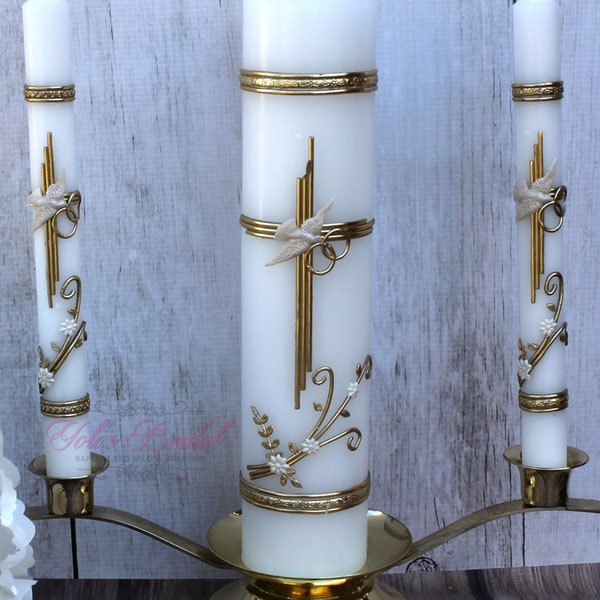 Silver or Gold Wedding Unity Candle Set with or without the Candle Holder