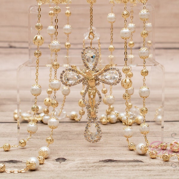 FAST SHIPPING!!! Gold Unity Cord with Pearls, Beautiful Sparkling Wedding Lasso, Pearl Bridal Unity Cord, 50th Anniversary Wedding Gift