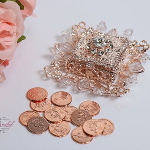FAST SHIPPING Beautiful Sparkling Rose Gold Bridal Arras, Gorgeous Crystal Wedding Arras Box, Stunning Sparkle Bride Unity Coins Box