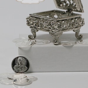Entrega rápida!!! Moedas de unidade de prata esterlina, moedas de casamento .999, Virgen Guadalupe, Arras de prata fina, Monedas Plata