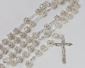 FAST SHIPPING!! Beautiful Silver Rosary, Wedding Rosary, Communion Rosary, Christening Rosary, Confirmation Rosary, Rosary Gift