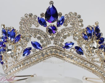 FAST SHIPPING!!! Gold and Blue stones Tiara, Gorgeous Gold Tiara, Sparkle Tiara, Gold Crown, Gold and Blue Crown, Gold Tiara, Gold and Blue