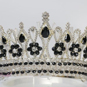 FAST SHIPPING!! Gold Tiara with Black Stones, Gorgeous Silver Tiara, Gold Tiara, Tall Silver Tiara, Silver Crown, Black Crown, Black Tiara