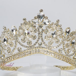 SCHNELLER Versand!! Schöne Gold Tiara, Hochzeitskrone, Kristallkrone, Sweet 16, Quinceaňera, Gold Tiara, Goldkrone, Braut Tiara, Festzug