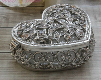 Beautiful Heart Shape Swarovski Crystal Box, Wedding Ring Box, Wedding Arras,