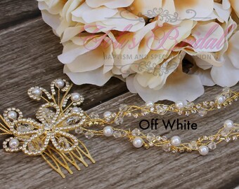 Fast Shipping!!!  Silver or Gold Crystal and Pearl Hair Vine, Bridal Hair Vine, Wedding Hair Comb, Bridal Headband, AB Bridal Hair Vine