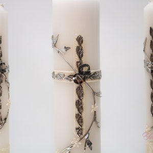 FAST SHIPPING!! Beautiful Silver Unity Candle Set with Silver Base Included in a Gorgeous Deluxe Box