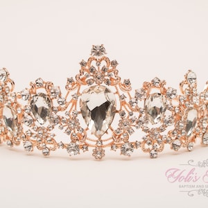 FAST SHIPPING!!! Rose Gold Wedding Tiara, Rose Gold Bridal Crown, Sparkling Rose Tiara, Crystal Sweet 16 Crown, Sparkle Quinceañera Bride