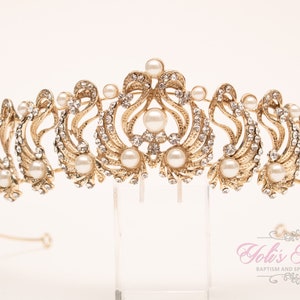Tiara Swarovski in oro, Tiara Quinceanera, Tiara di cristallo, Tiara da sposa, Copricapo da sposa, Tiara da sposa, Copricapo di cristallo, Copricapo da sposa
