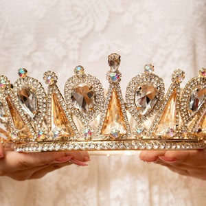 SCHNELLER VERSAND!! Gold runde Krone, kreisförmige Krone, volle Krone, Brautkrone, Krone, Quinceamaßa, Kristallkrone, Sweet 16, runde Krone