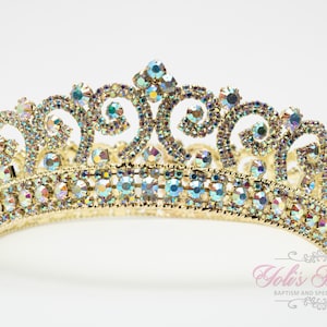 FAST SHIPPING!! Gold AB Round Crown, Royal Crown, Full Crown, Tiara, Wedding Crown, Crown, Quinceañera, Crystal Crown, Sweet 16, Pageant