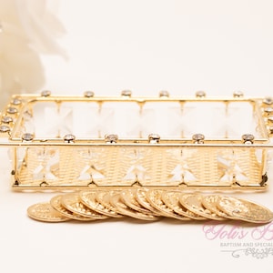 FAST SHIPPING!! Beautiful Sparkling Gold Bridal Arras, Gorgeous Crystal Gold Wedding Arras Box, Stunning Sparkle Bride Unity Coins