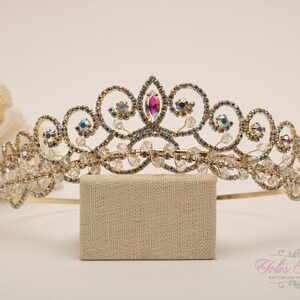 FAST SHIPPING! Gold Aurora Borealis Sparkling Tiara, Crystal Tiara, Wedding Tiara, Crown, Princess Tiara, Quinceañera, Sweet 16 Tiara