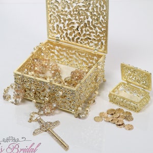 Fast Shipping!! Gold Beautiful Swarovski Crystal Box Set with Wedding Lasso, Wedding Arras Set