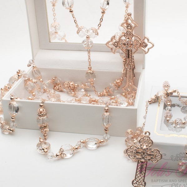FAST SHIPPING!! Beautiful Wedding Lasso and Matching Rosary in Rose Gold, Wedding Lasso, Wedding Unity Cord, Wedding Gift, Unity Cord, Gift