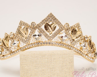 FAST SHIPPING! Gold Sparkling Tiara, Crystal Tiara, Wedding Tiara, Crown, Princess Tiara, Quinceañera, Sweet 16 Tiara,