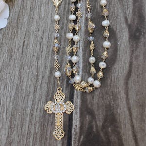 FAST SHIPPING!! Handcrafted Beautiful Wedding Gold Rosary, Wedding Rosary, Rosary Wedding Gift, Ivory Rosary, Pearl Wedding Rosary