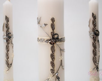 FAST SHIPPING!! Beautiful Silver Unity Candle Set with Silver Base Included in a Gorgeous Deluxe Box