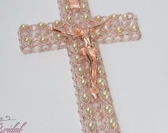 FAST Shipping!!! Rose Gold Cross, Gorgeous Bridal Cross, Marriage Cross, Wedding Gift, Anniversary Gift, Crystals and Rhinestones Cross