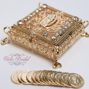 EXPÉDITION RAPIDE !! Notre-Dame de Guadalupe, bel or scintillant Arras, boîte de mariage en cristal d'or, superbes pièces de l'unité de mariée scintillante