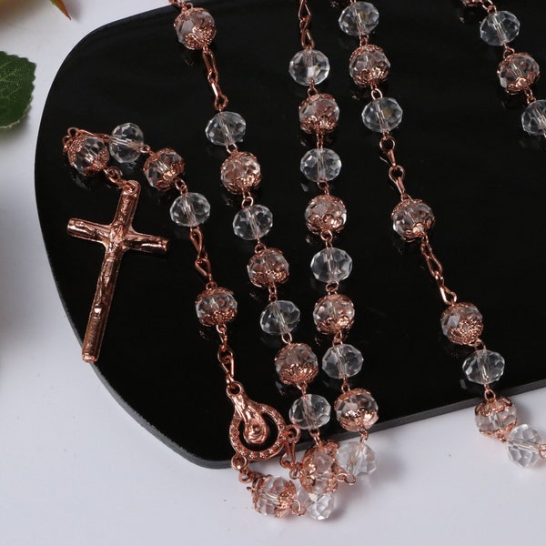 FAST SHIPPING!! Beautiful Rose Gold Rosary, Wedding Rosary, Communion Rosary, Christening Rosary, Confirmation Rosary, Rosary Gift