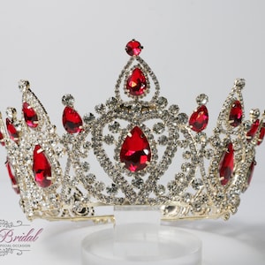 FAST SHIPPING! Gold Sparkling Tiara with Red Stones, Silver Crystal Tiara, Wedding Tiara, Crown, Princess Tiara, Sweet 16 Tiara