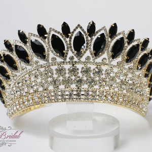FAST SHIPPING!! Gold Tiara with Black Stones, Gorgeous Silver Tiara, Gold Tiara, Tall Silver Tiara, Silver Crown, Black Crown, Black Tiara