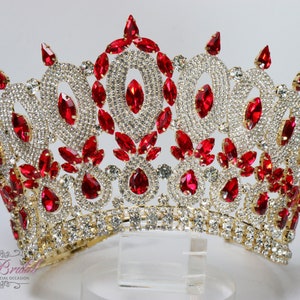 FAST SHIPPING!! Gold with Red Stones Crown, Gorgeous Gold Tiara, Stunning Sparkle Gold Tiara, Red Tiara, Ruby Tiara, Rubi Crown, Quinceañera
