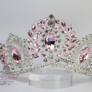 FAST SHIPPING!!! Silver with Pink Stones Tiara, Communion Tiara, Bridal Crown, Wedding Tiara, Quinceañera Crown, Sweet 16, Aurora Borealis