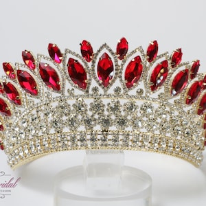FAST SHIPPING!! Gold with Red Stones Crown, Gorgeous Gold Tiara, Stunning Sparkle Gold Tiara, Red Tiara, Ruby Tiara, Rubi Crown, Quinceañera