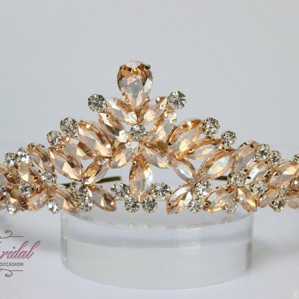 ¡ENVÍO RÁPIDO! Tiara de niña con cristales de champán, tiara de cristal, tiara de boda, corona, tiara de princesa, quinceañera, tiara dulce 16