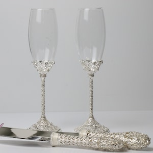 NEW!!! Silver Wedding Toast Set, Champagne Flutes, Wedding Glasses, Wedding Gift, Wedding toast, Anniversary Gift, Wedding Anniversary
