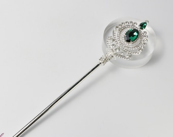 FAST SHIPPING! Beautiful Silver Scepter with Jade Stone, Gorgeous Crystal Scepter, Sparkle Princess Scepter, Silver Scepter, Pageant Scepter