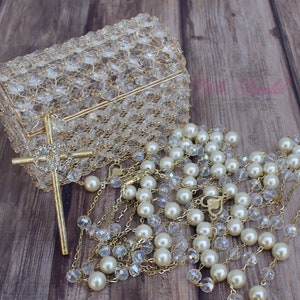 ENVÍO RÁPIDO!! Hermoso lazo de boda con perlas y caja de lazo en oro, lazo de boda, cordón de unidad de boda, regalo de boda, cordón de unidad
