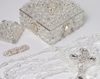 FAST SHIPPING!! Beautiful Wedding Lasso and Box Set in Silver, Wedding Lasso, Wedding Arras Set, Pearl Wedding Lasso, Lasso with Pearls