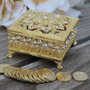 ¡¡NUEVO!! Hermosa caja de cristal Swarovski, caja para anillos de boda, arreglos de boda, monedas de la unidad, caja para anillos, regalo de boda, regalo de aniversario, Arras de boda