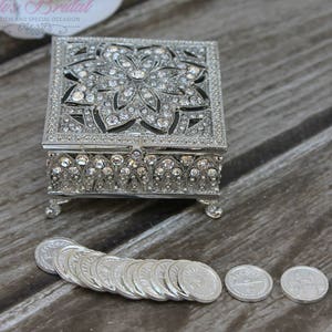 ¡¡NUEVO!! Caja de cristal Swarovski de plata, caja de anillo de boda, arras de boda, monedas de unidad, caja de anillo, regalo de boda, regalo de aniversario, arras de boda