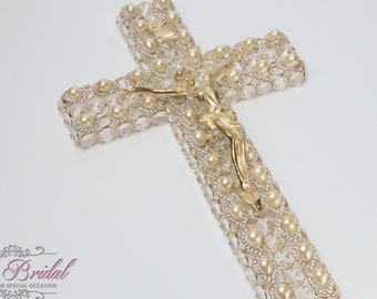 FAST Shipping!!! Gold Cross, Gorgeous Bridal Cross, Marriage Cross, Wedding Gift, Anniversary Gift, Crystals and Rhinestones Cross